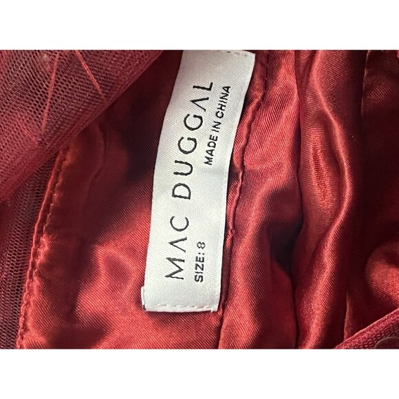 Mac Duggal, Floral Applique Cocktail Midi Dress in Burgundy Size 8 Prom Formal - Picture 9 of 12